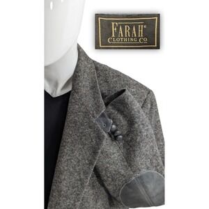 Farah Wool Blazer Sports Western Suit Jacket Confetti/Gray 44L 48" Elbow Patch